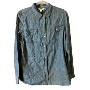Jones New York Women’s Snap Button Indigo Wash Long Sleeve Shirt Sz L NWT